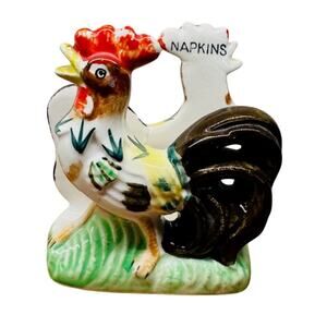 Vintage‎ Hand Painted Rooster Napkin Holder | 1950s Japan | Retro Decor
